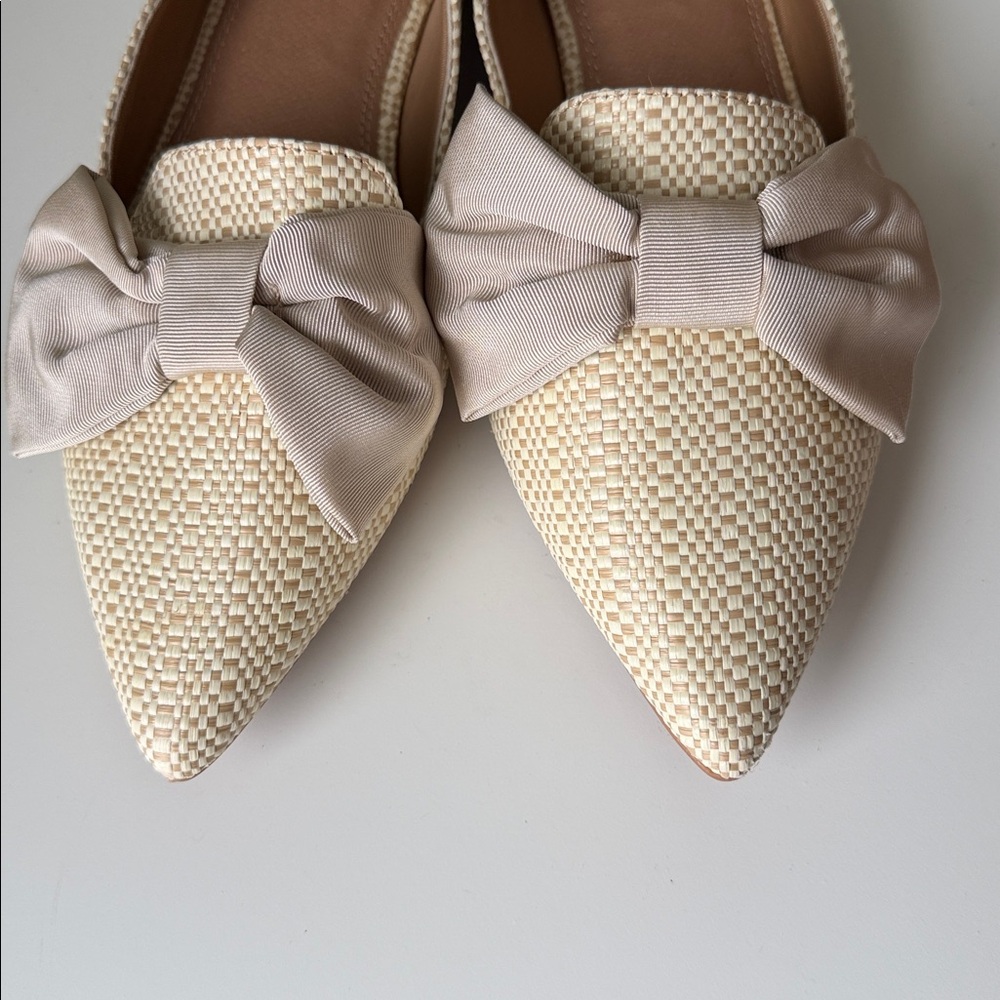 ASOS Design Lake bow pointed ballet flats woven raffia texture decorative bow - Picture 5 of 14